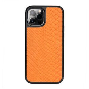 Elegant Python Leather iPhone 12 Pro Max Case - Electric Orange Color